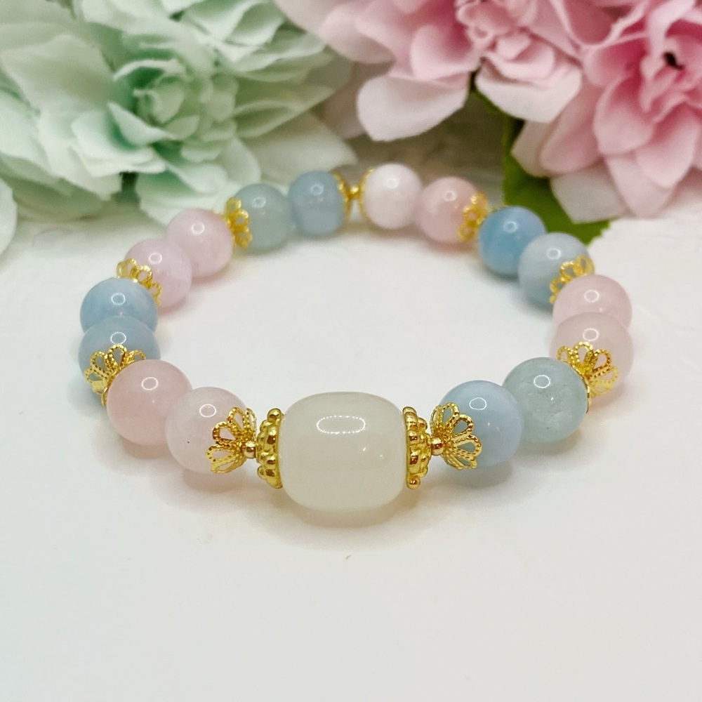 Nature Morganite Crystal & Jade Bracelet